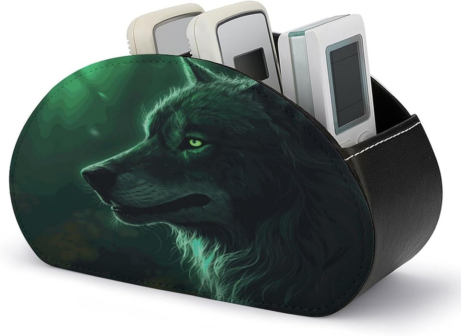 Green Wolf PU Leather Remote Control Holder with 5 Compartments