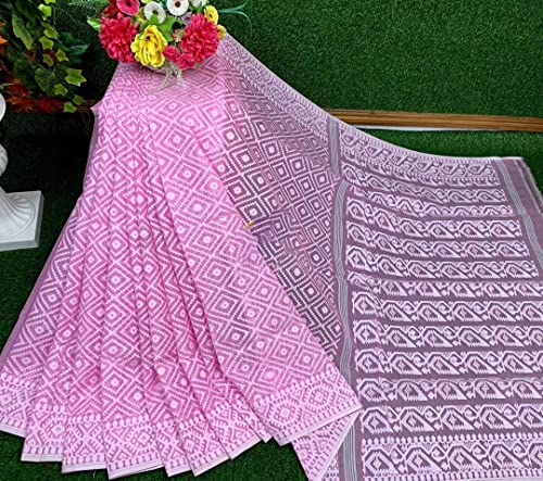 Sari transpirable de algodón suave para mujer estilo indio formal rosa 2