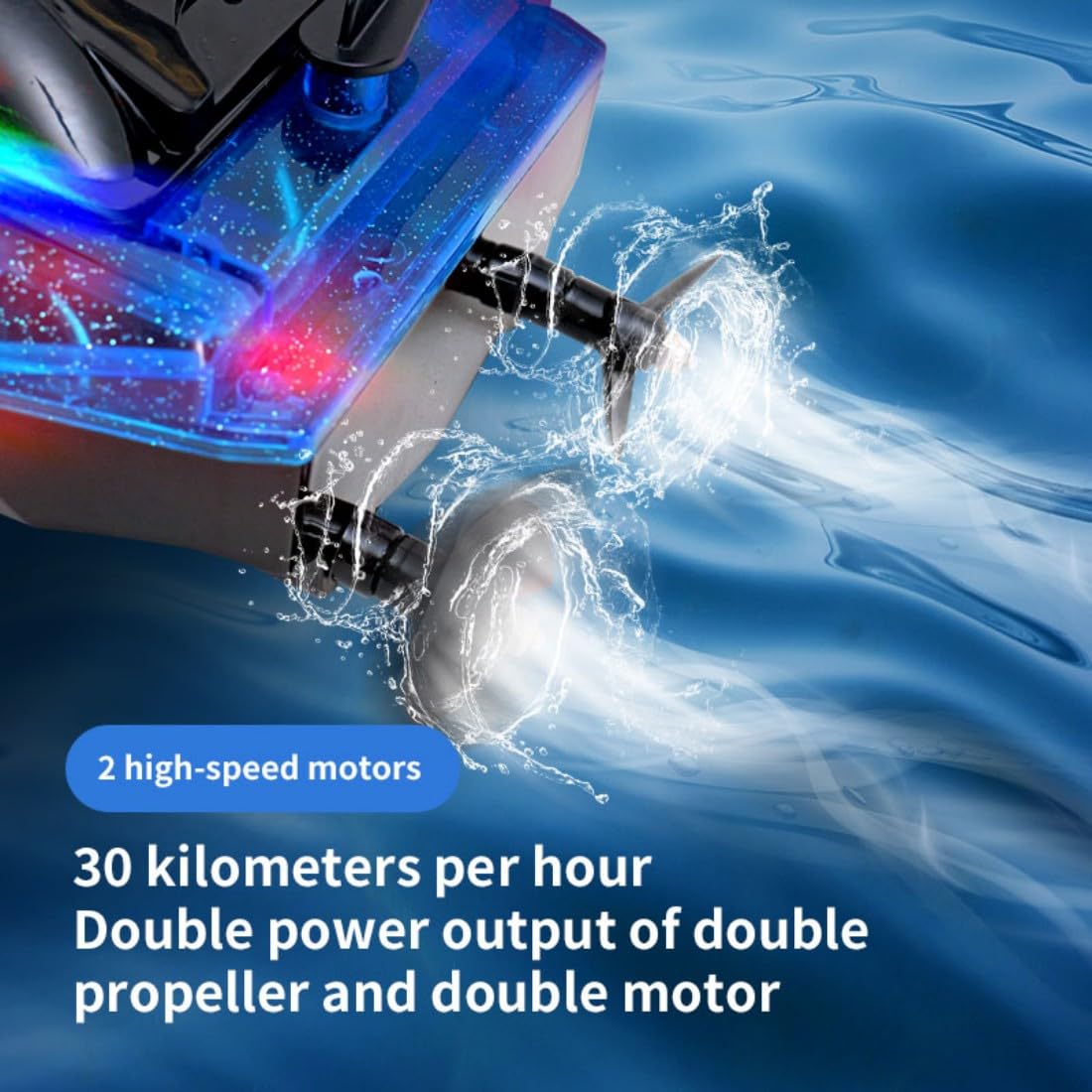NULA Barca radiocomandata ad alta velocità per piscina, lago, fiume e laghetto, 2,4 GHz, barca ad acqua da corsa proporzionale, doppio motore con luce LED, per adulti, hobbisti, blu