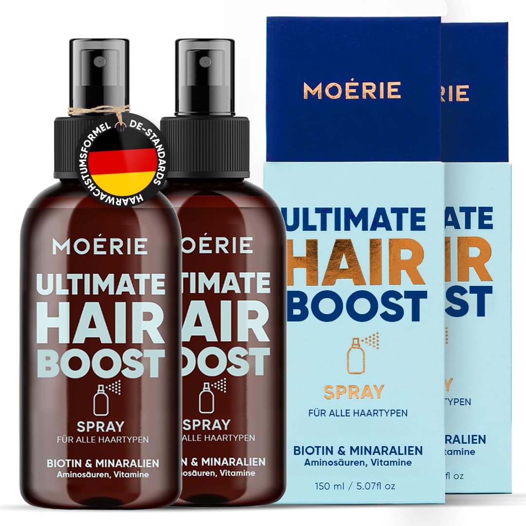 MOÉRIE Ultimate Mineral Hair Growth Spray für längeres, dickeres und volleres Haar – mit Biotin und Koffein – vegane Haarprodukte, parabenfrei, alle Haartypen, kehrt Haarausfall um – 2-Monats-Vorrat