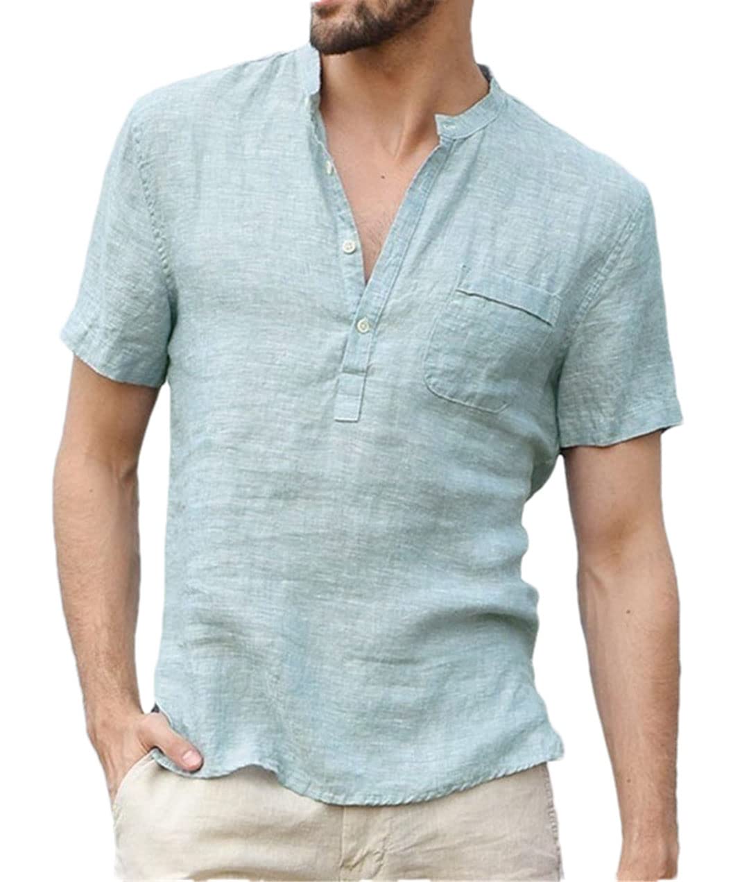 Camiseta de manga corta para hombre, de algodón y lino, informal, para hombre, Luz como se muestra, M