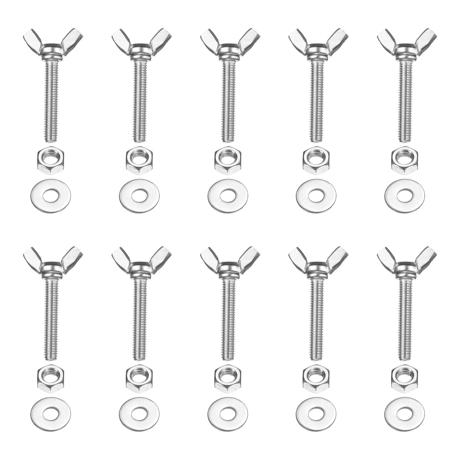 PATIKIL M6-1 x 35 mm Wing Butterfly Screw, 10 Pcs 304 Stainless Steel Wing Nuts and Bolts Machine Fastener Thumb Hand Screws for Electronic Equipment DIY Tools, Silver