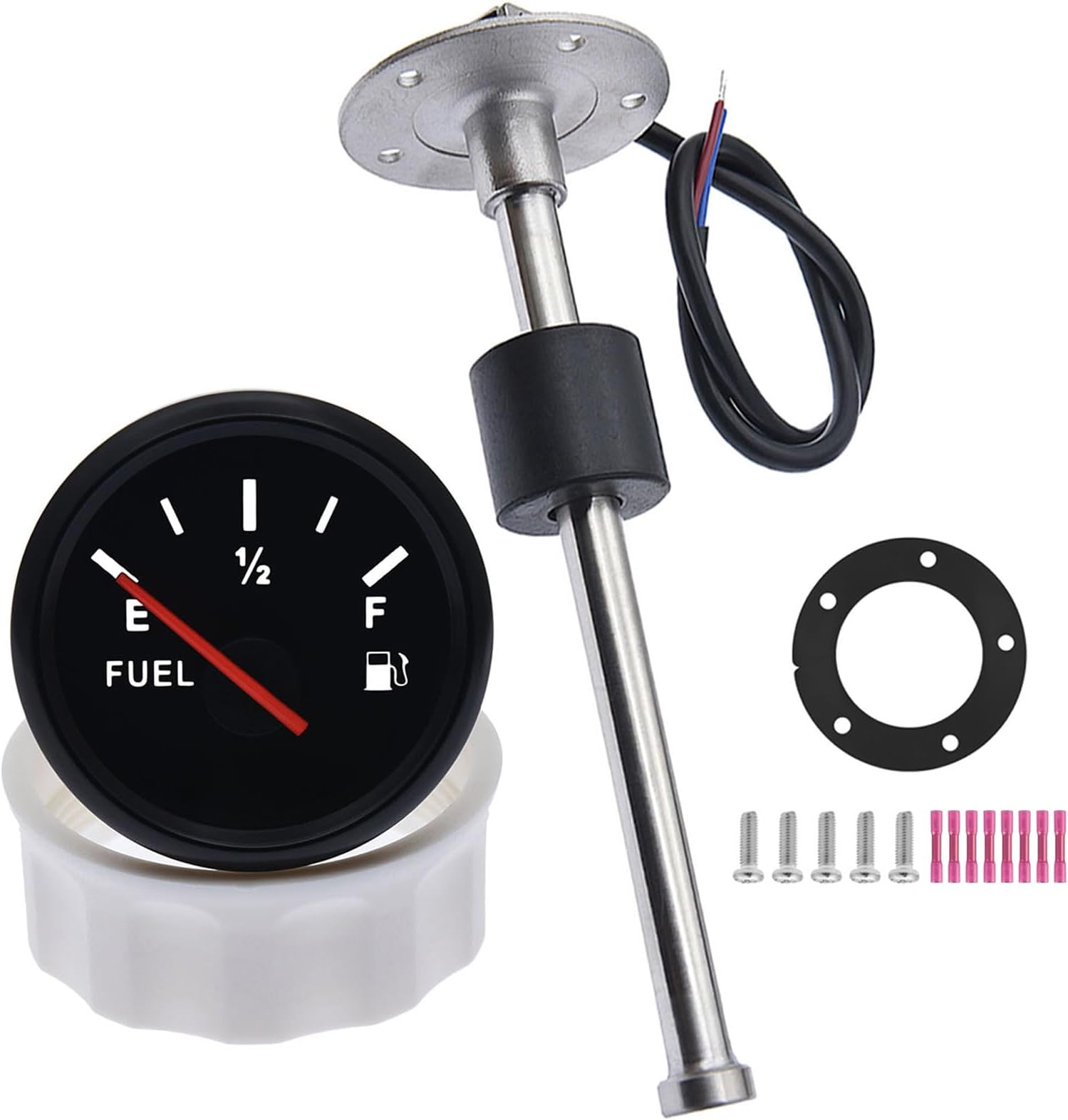 Geloo Fuel Level Gauge With Fuel Level Sensor, 0-190 Ohm Fuel Level Meter Red Backlight and Fuel Water Level Sensor for Car Boat RV Camper (100MM)