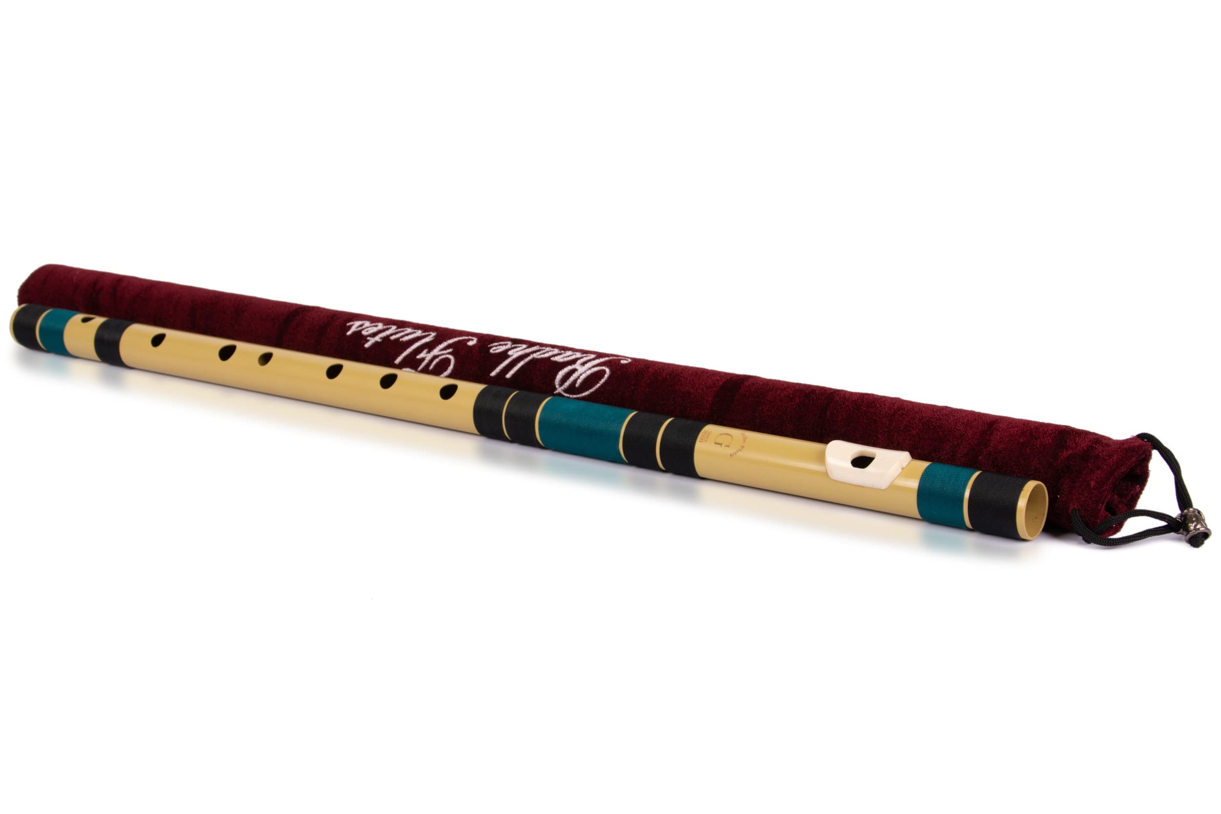 Radhe Flutes PVC Fiber Bass G With Velvet Cover (Beige Flute With Black & Dark Green Threads) 3