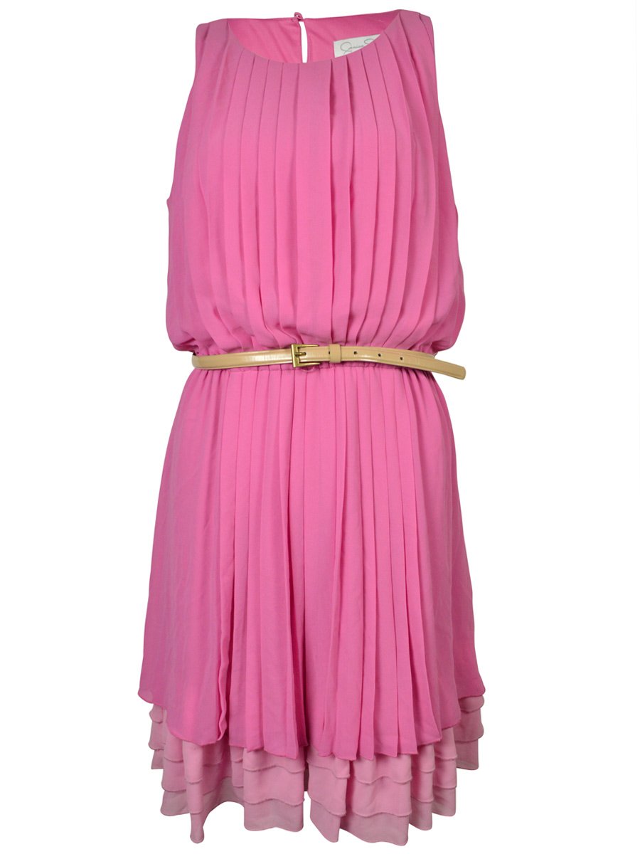 Jessica Simpson Women's Pleated Sleeveless Dress with Tiered Skirt