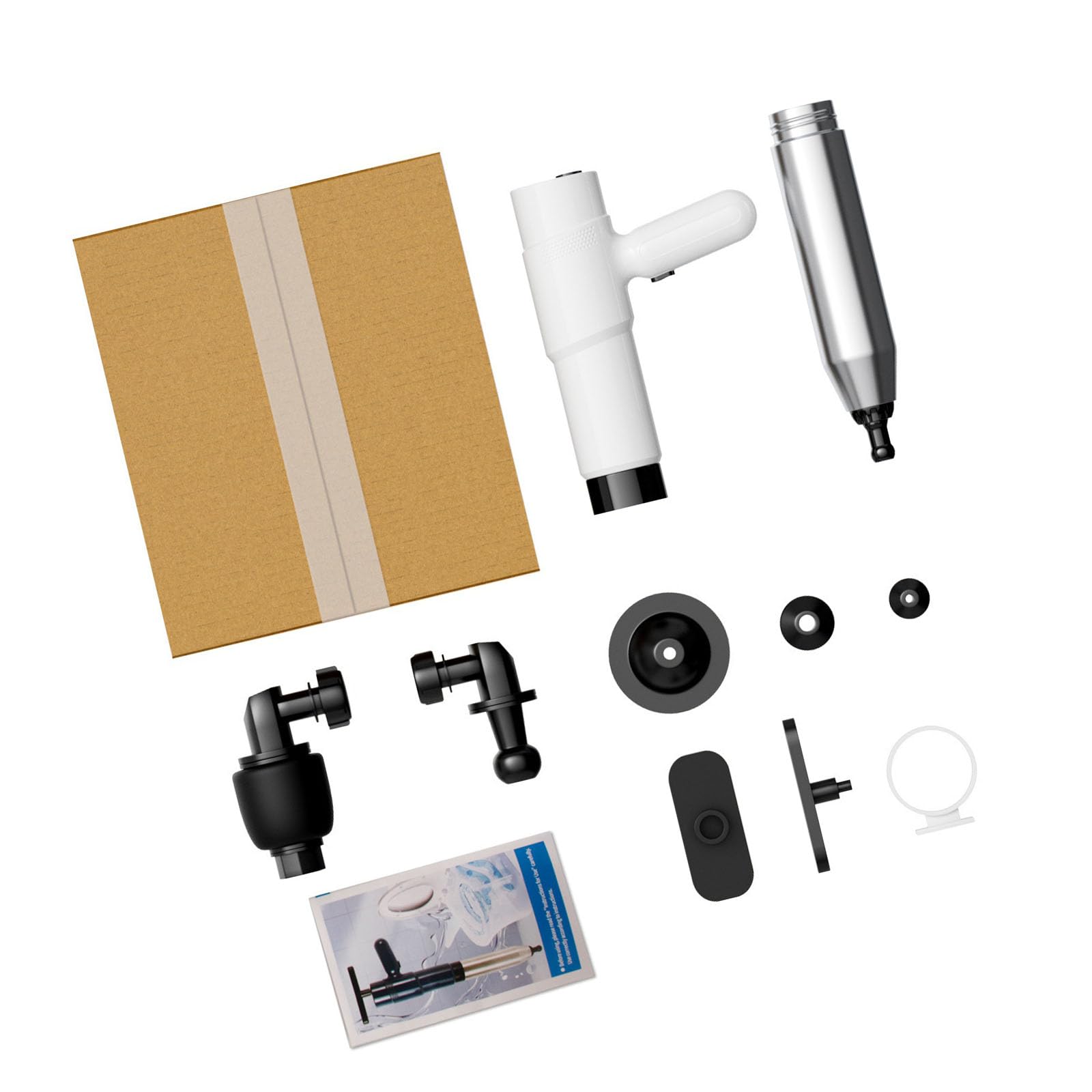 Kaeltsyn White Professional Manual Air Powered Drain Cleaner With Mechanical Meter And Multi Purpose Attachments For Sink Bathroom Toilet Pipe Cleaning Tool