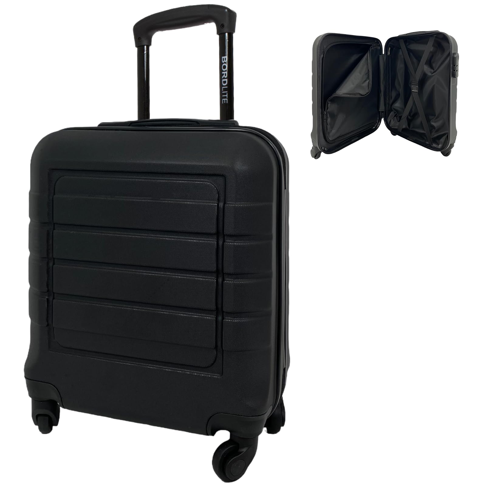 BordliteLightweight ABS Underseat Hard Cabin Suitcase 45x36x20cm Cabin  Approved EasyJet, British Airways, Emirates, Virgin Atlantic More Black