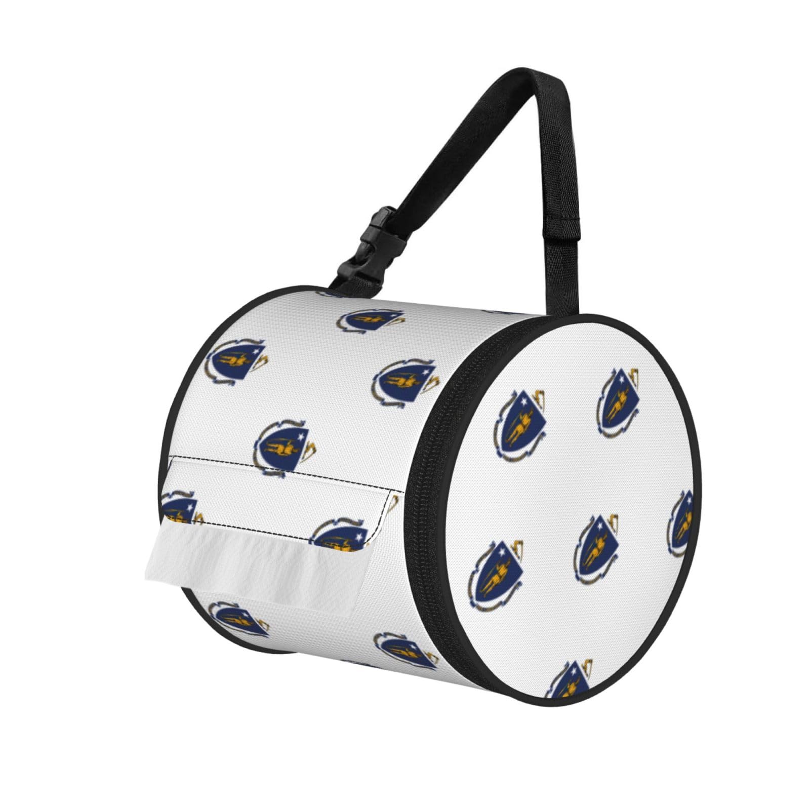 Massachusetts State Flag Print Round Tissue Dispenser Bag With Carry Strap, Portable Roll Holder For Car Travel Home