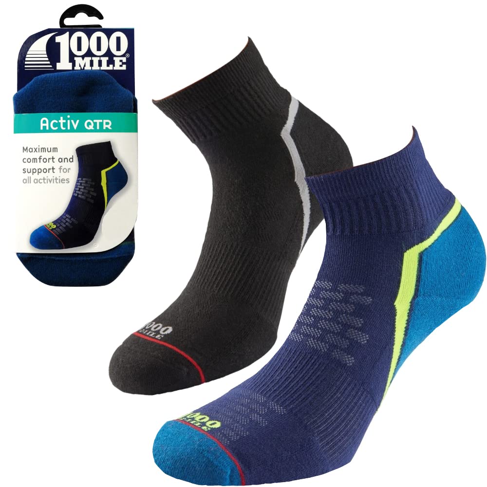 1000 Mile Activ QTR Mens Sports Running Outdoor Ankle Single Layer Gym Workout Socks (Large UK9-11.5, Black)