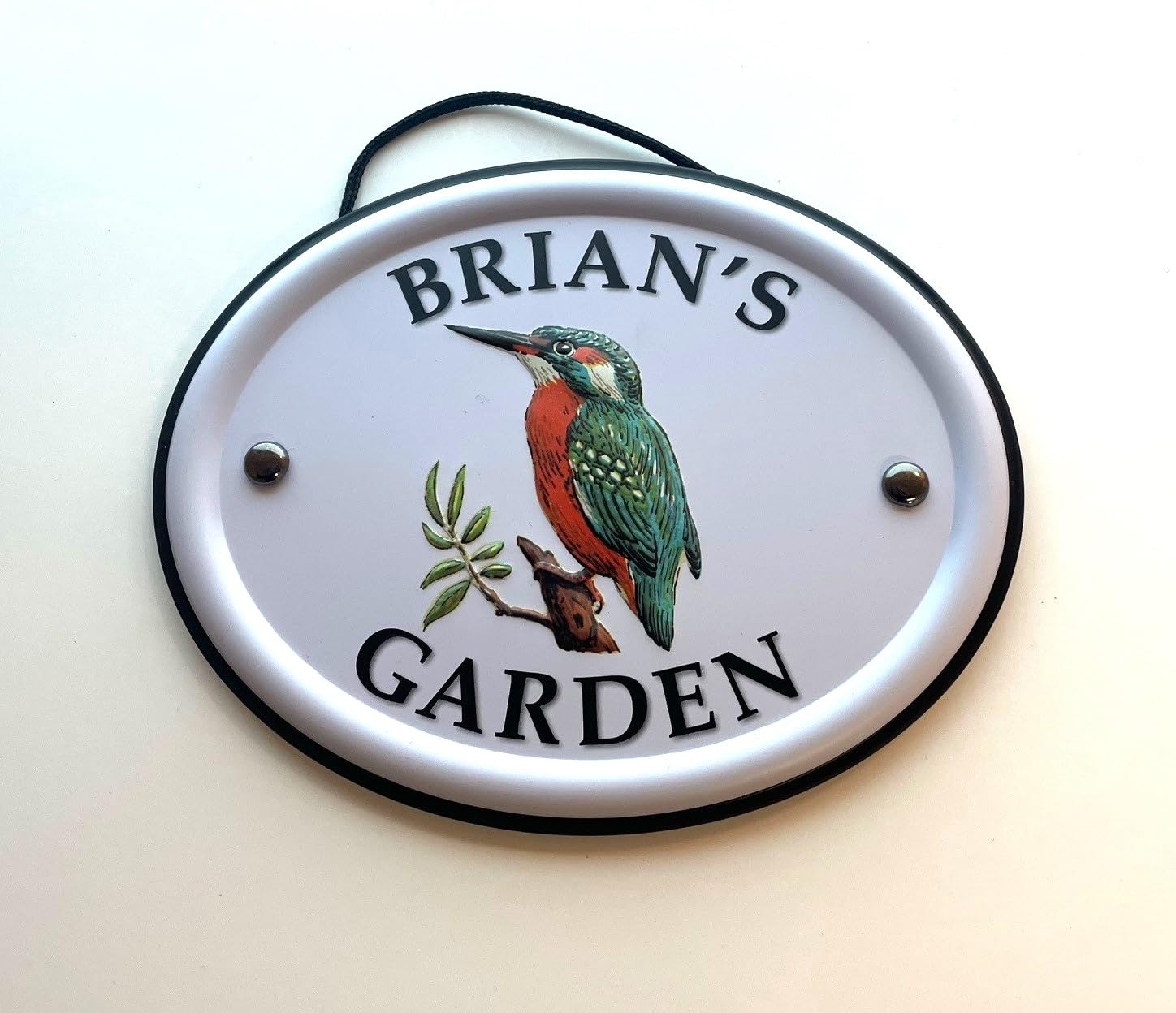 Personalised Embossed Metal Garden Sign 12x15cm – British Bird Design – Outdoor Decorative Hanging Garden Plaque – Weatherproof Metal Sign for Garden Walls Fences or Sheds (Brian)