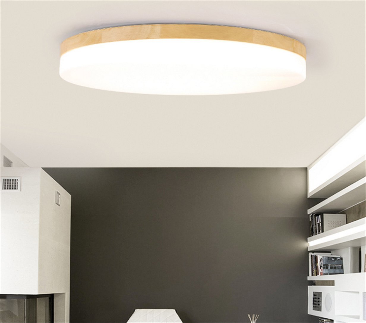 Plafoniera In Legno Rovere Stile Giapponese - Lampada LED Soffitto Soggiorno E Camera, Luce A 3 Colori, Design Vintage - 5