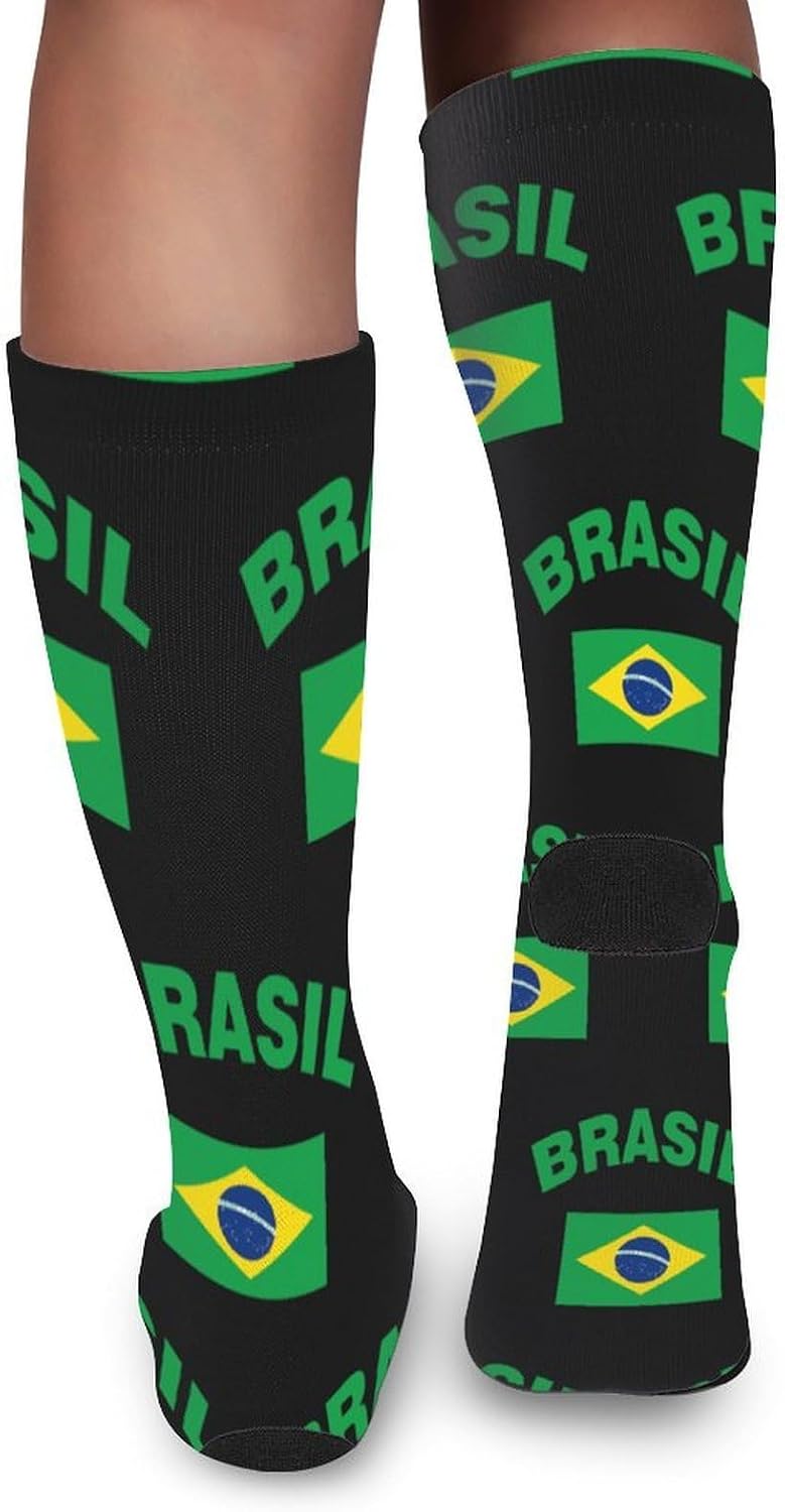 Flag of Brazil Knee High Socks Athletic Long Stockings Sport Casual Crew Tube Sock Boot 46cm