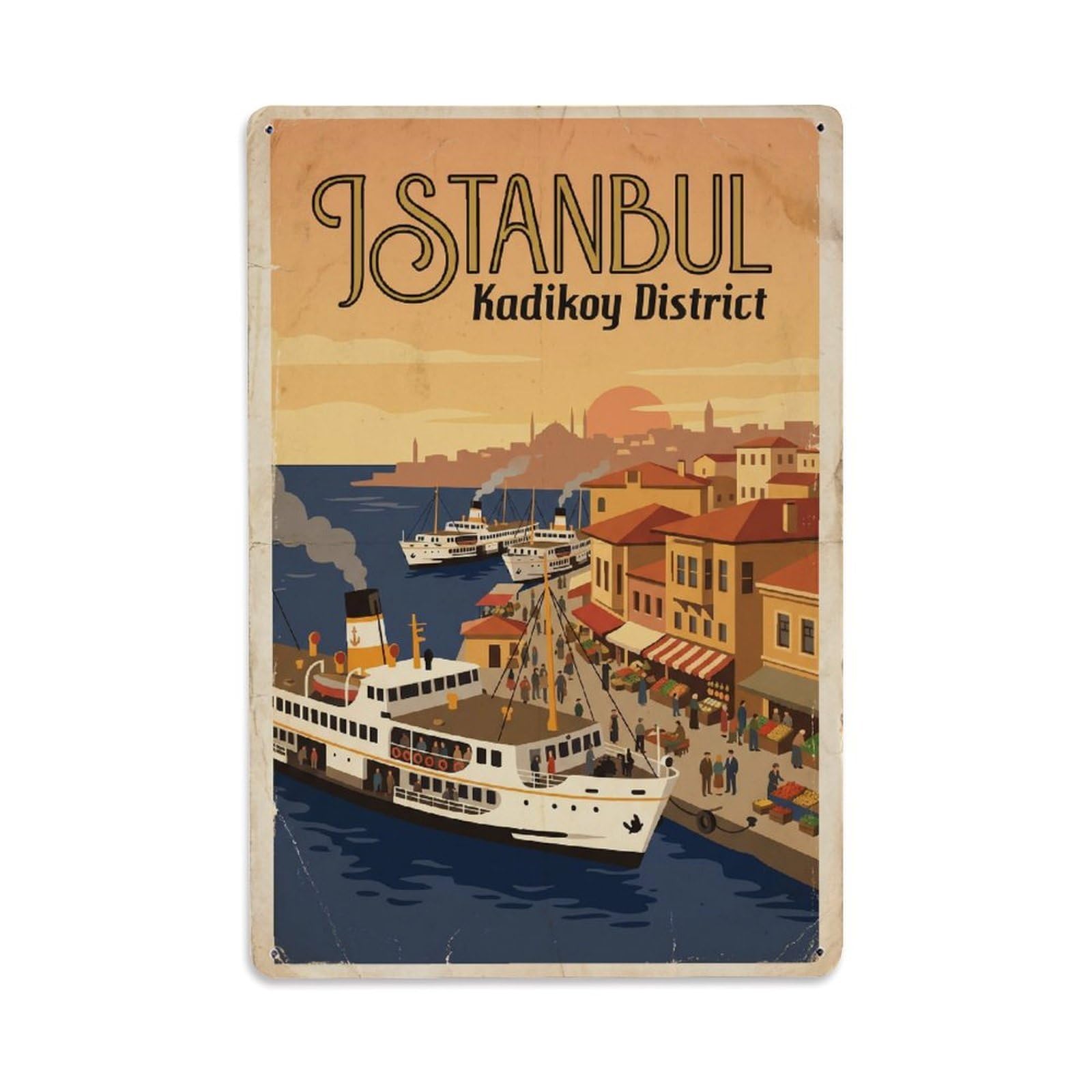Gead 8X12inch Style Vintage Travel Istanbul Kadikoy District Asian Side Metal Tin Sign