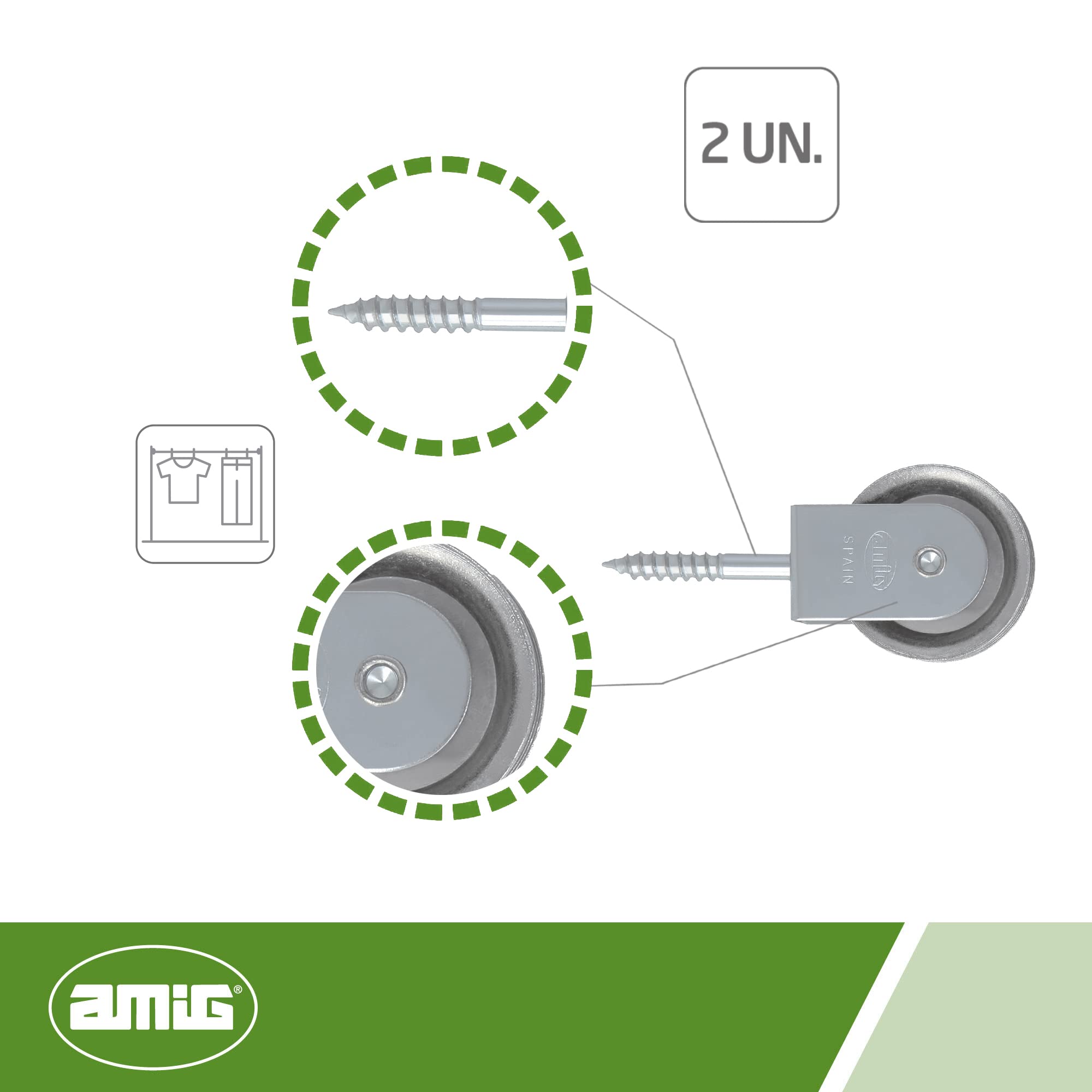Amig - Clothesline Pulley - Steel Pulley with Metal Sheave - Strong and Easy to Install - 39 mm - Steel - Silver - Image 2