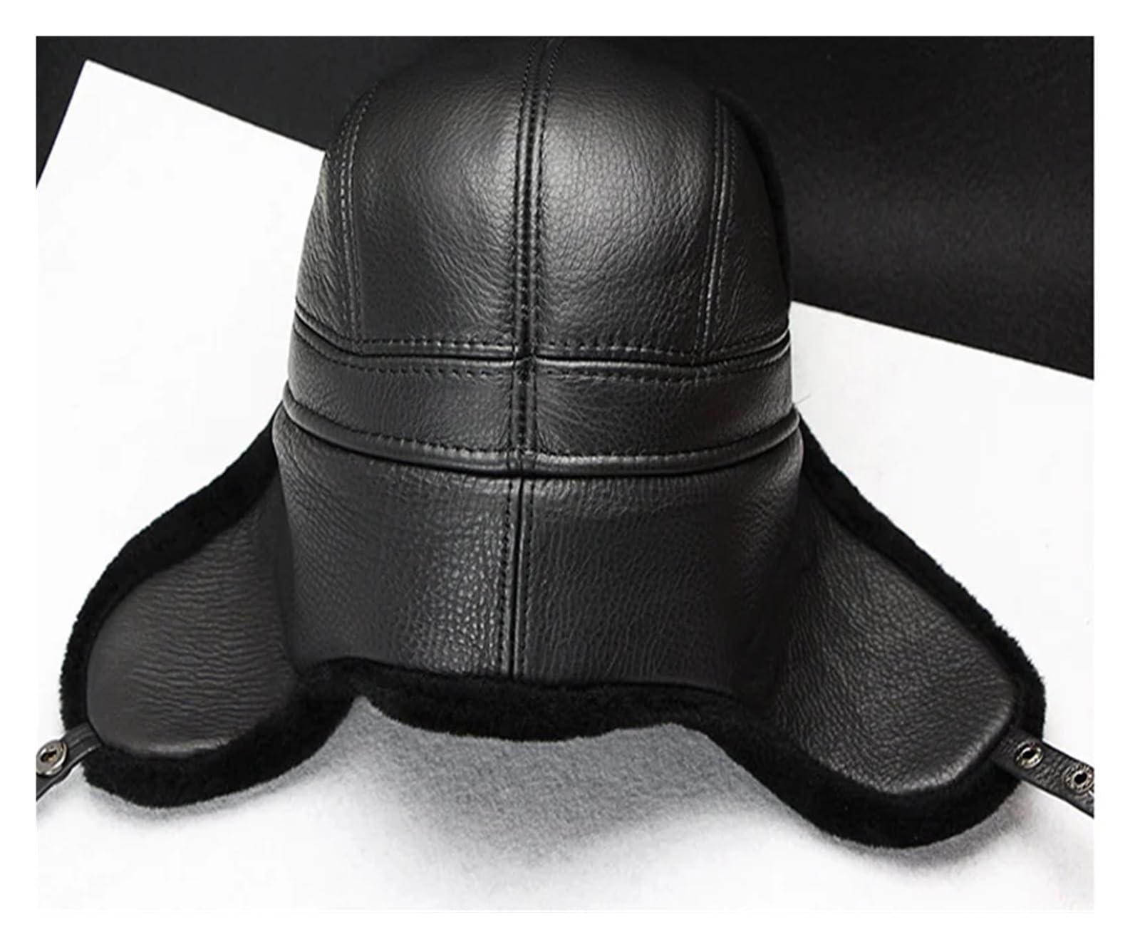 2023 Winter Genuine Leather Black Bomber Hat Male Fleece Faxu Fur Inside Head Warm Caps Motocycle Chapeau Russian