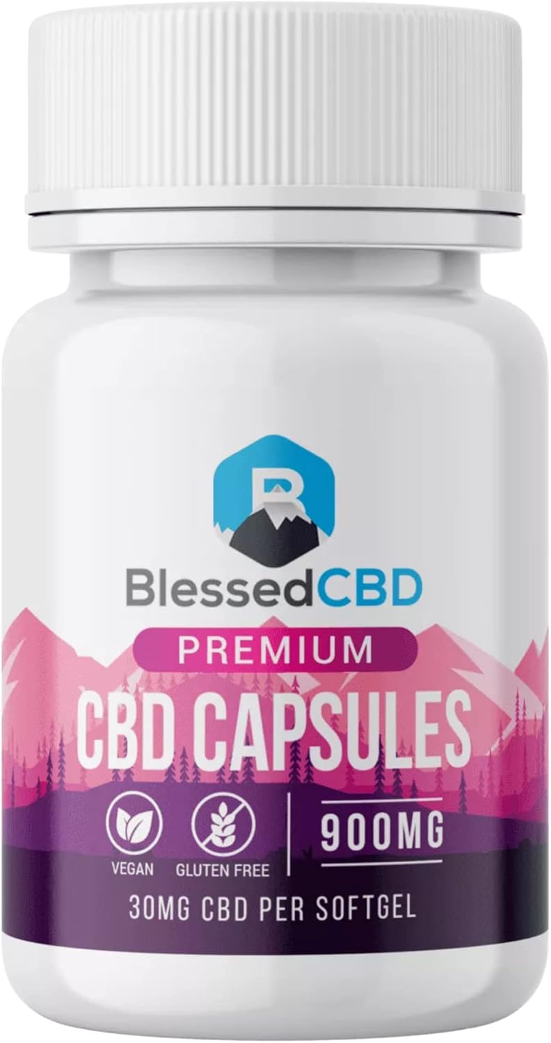 Blessed CBD 900mg CBD Capsules Maximum Potency CBD Softgels 100 Natural Vegan & Gluten