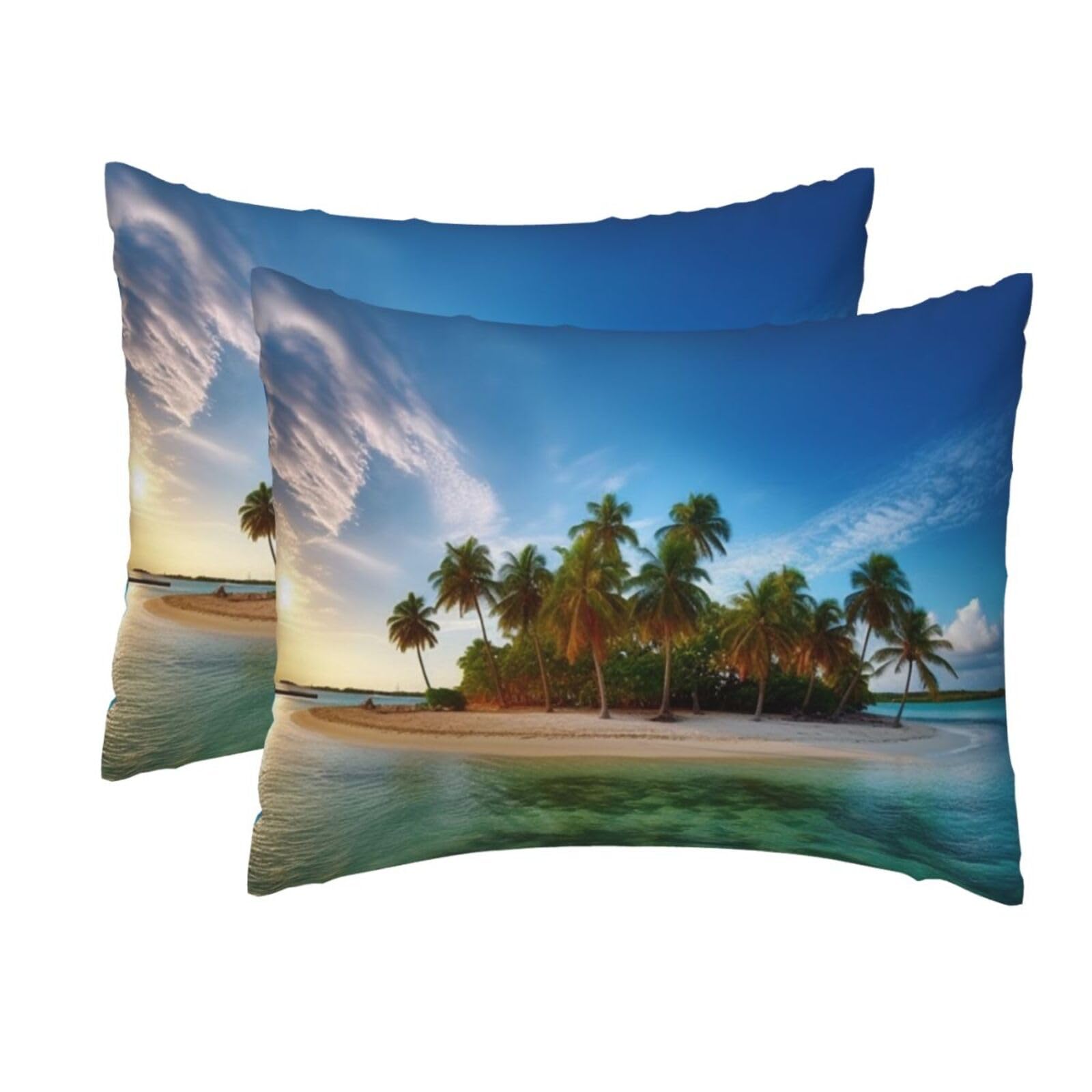 2 Pack Standard Size Pillow Cases for Hair and Skin Soft Breathable Pillow Case Covers with Hidden Zipper Overseas Islands Pillowcase 20x26 Inches Pillow Cover for Sleeping Gift