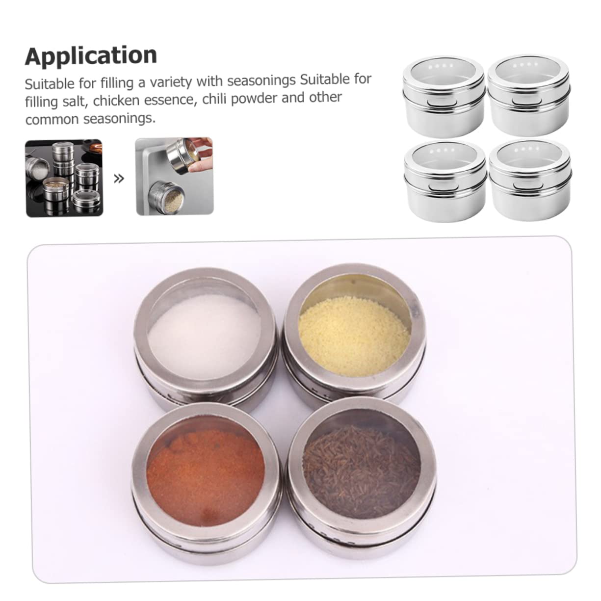 Cabilock 4pcs Stainless Steel Salt Jars Spice Containers for Kitchen Seasoning for Storing Sugar Pepper and More for Home Bbq Camping and Outdoor Use