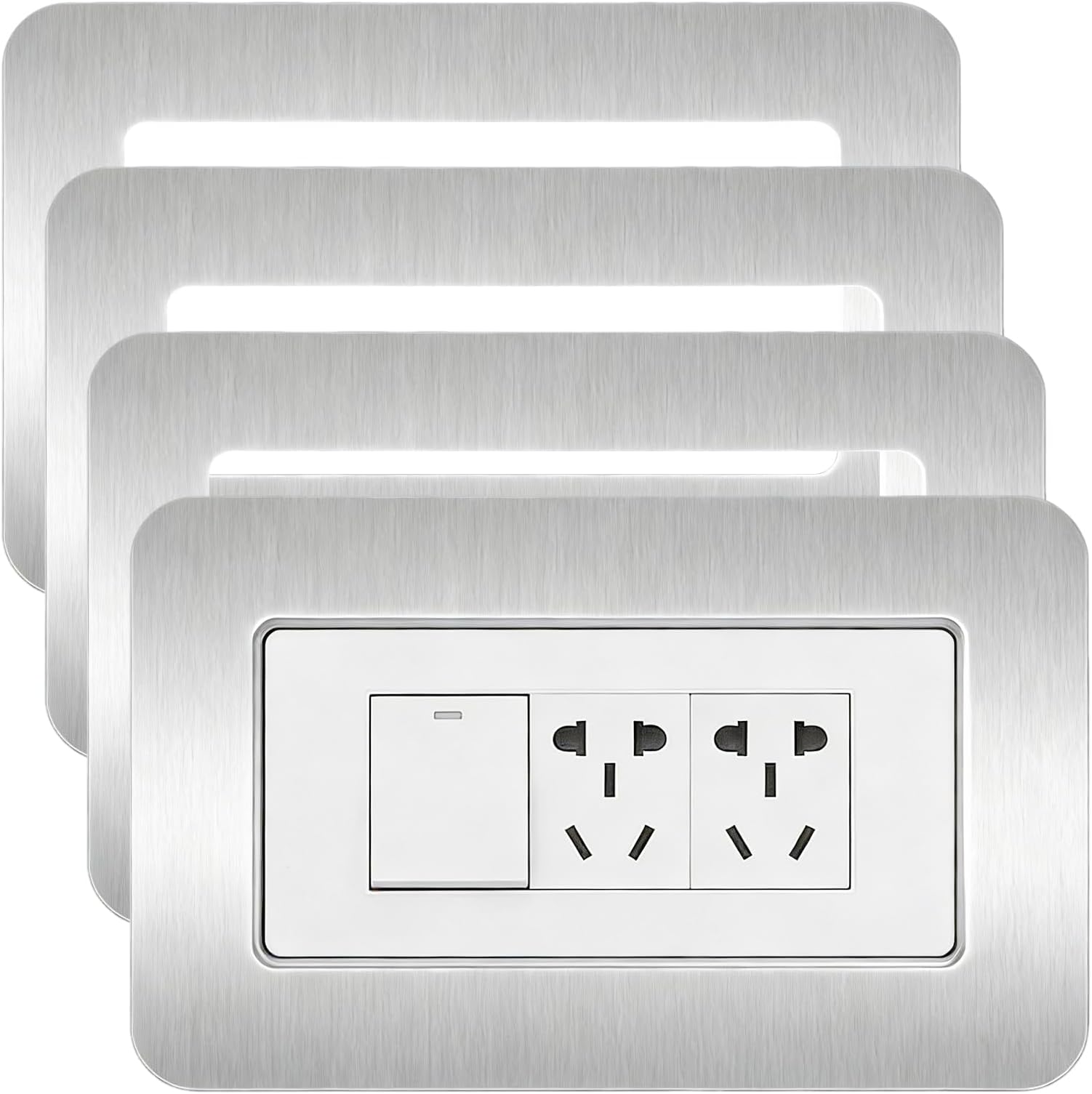 4Pcs Silver Double Light Switch Cover Plates, Light Switch Surrounds, Switch Sticker Cover for Home Wall Switch Decoration (14.6cm x 8.6cm)