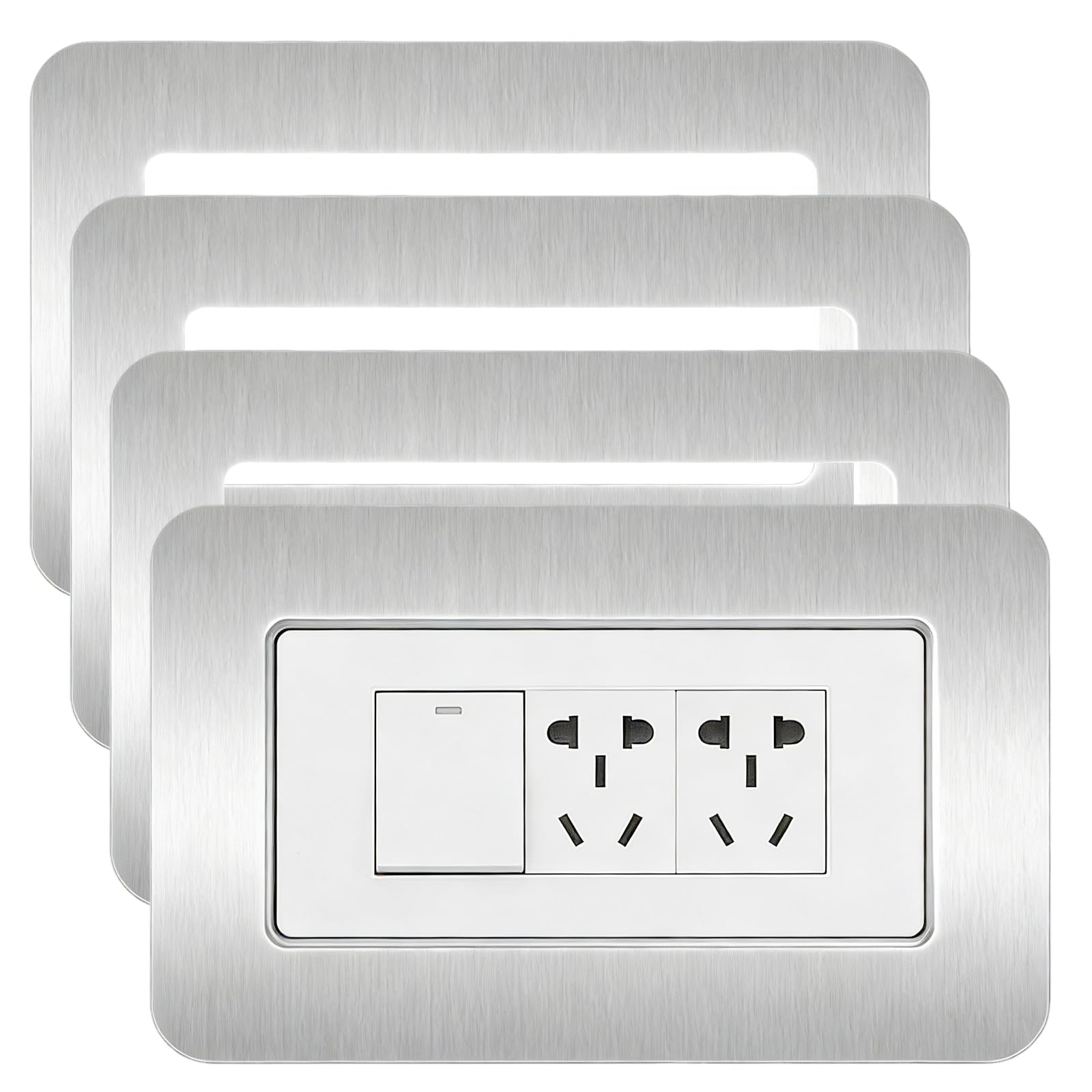 PAPAcroscoma 4Pcs Silver Double Light Switch Cover Plates, Light Switch Surrounds, Switch Sticker Cover for Home Wall Switch Decoration (14.6cm x 8.6cm)