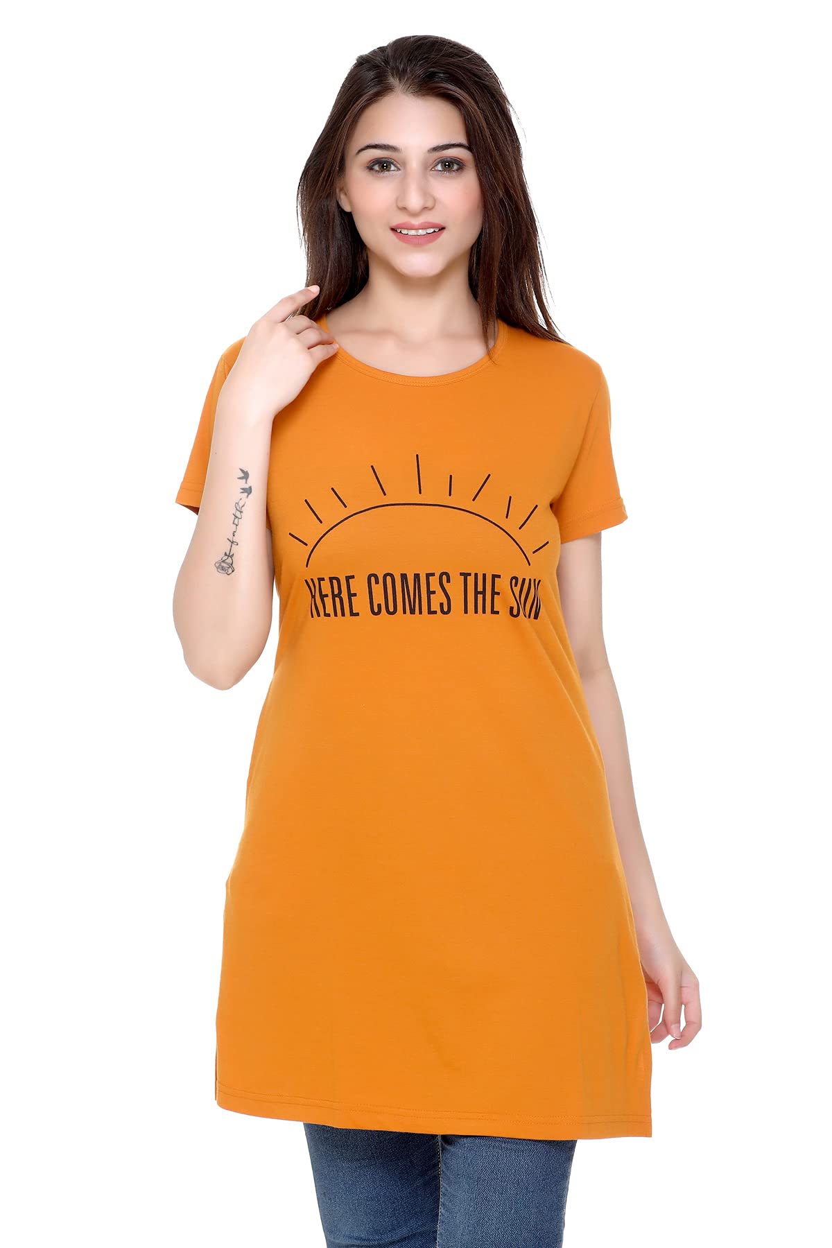 plush Women's Long Printed Cotton Round Neck Half Sleeve T-Shirt/Tshirts (DPL-PT-001)-picture-43