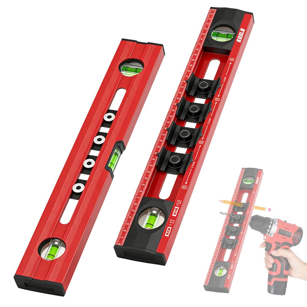 Gabarit de perçage pour électricien - Niveau à bulle de 40 cm - Avec 4 gabarits de perçage réglables - En aluminium avec double échelle pour trous précis, prises, suspension de photos
