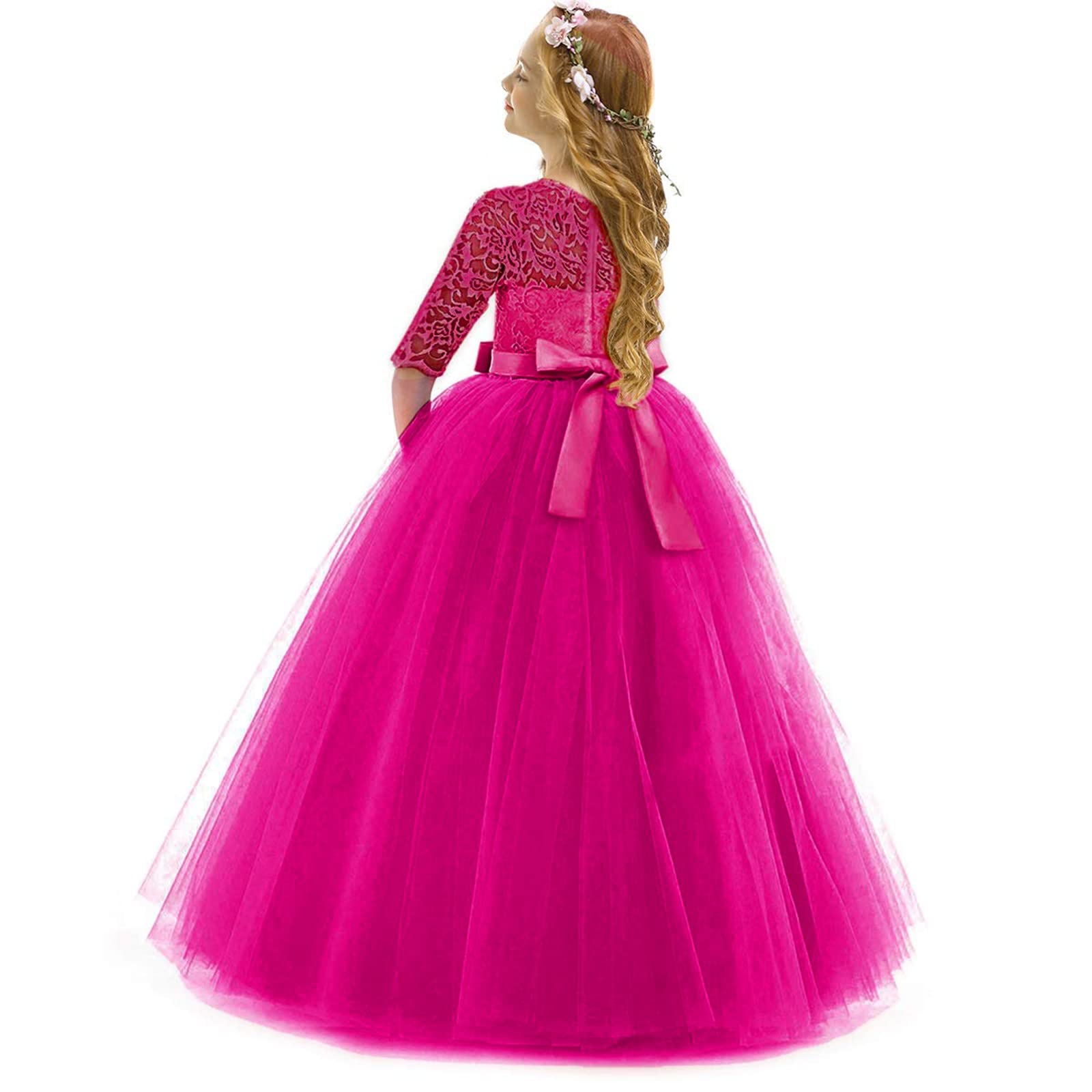 Mädchen Kleider Festlich Blumenmädchen Hochzeitskleid Elegant 3/4 Arm Spitzenkleid Brautjungfer Tüllkleid Prinzessin Kleinkinder Geburtstagskleid Weihnachten Karneval Abendkleid Partykleid