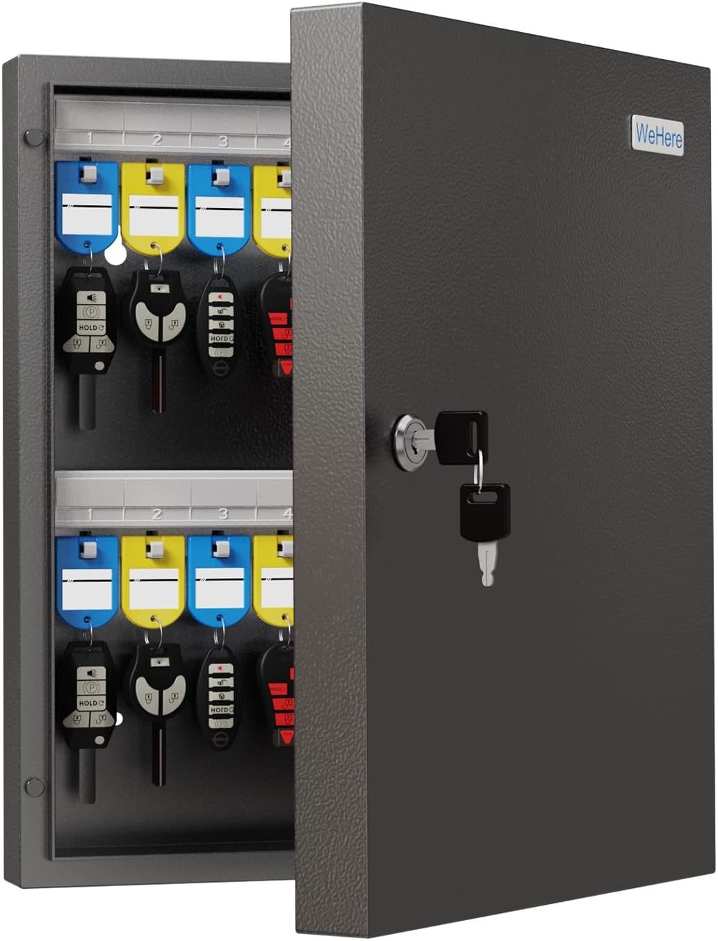 32-Keys Key Lock Box, Wall Mount Key Cabinet with Magnetic Door and Tags, Security Key Holder Lockbox for Home, Garage, Car Key Storage for School, Small Office, Valets, Hotels