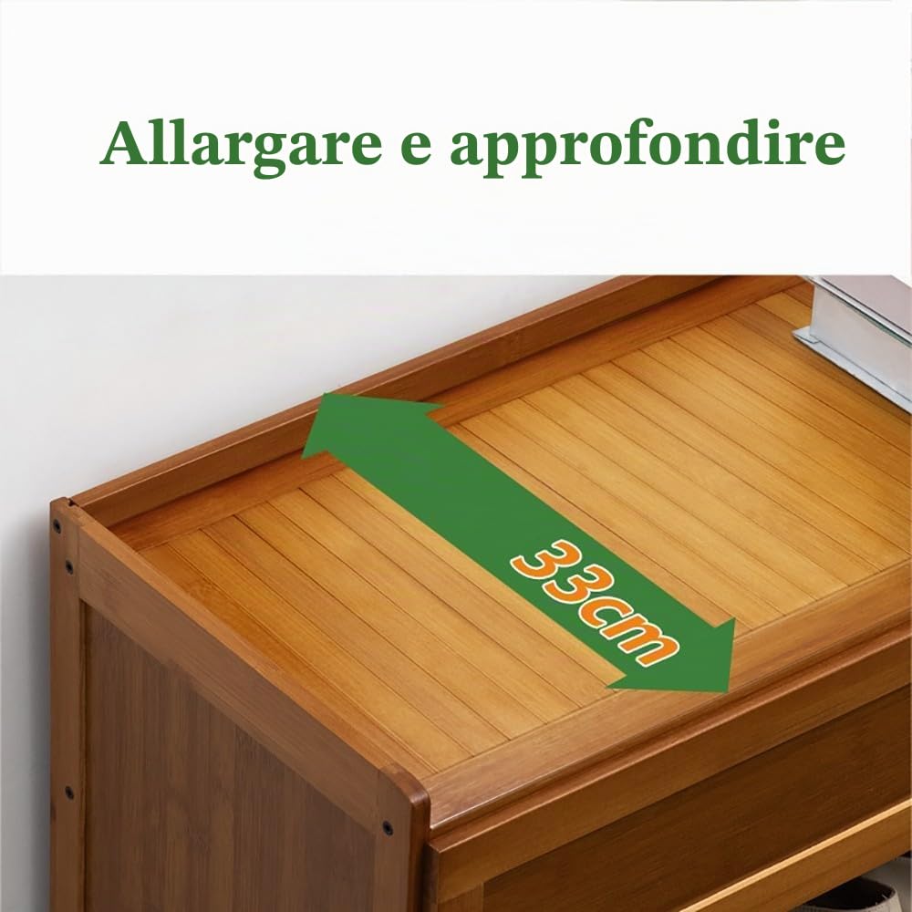 Scarpiera Portascarpe in Bambù, 117cm, Moderno Armadio Scarpe Stretto a 7 Ripiani con 4 Ante, Organizzatore Scarpe Risparmio Spazio per Ingresso, Armadietto Organizzatore Scarpe