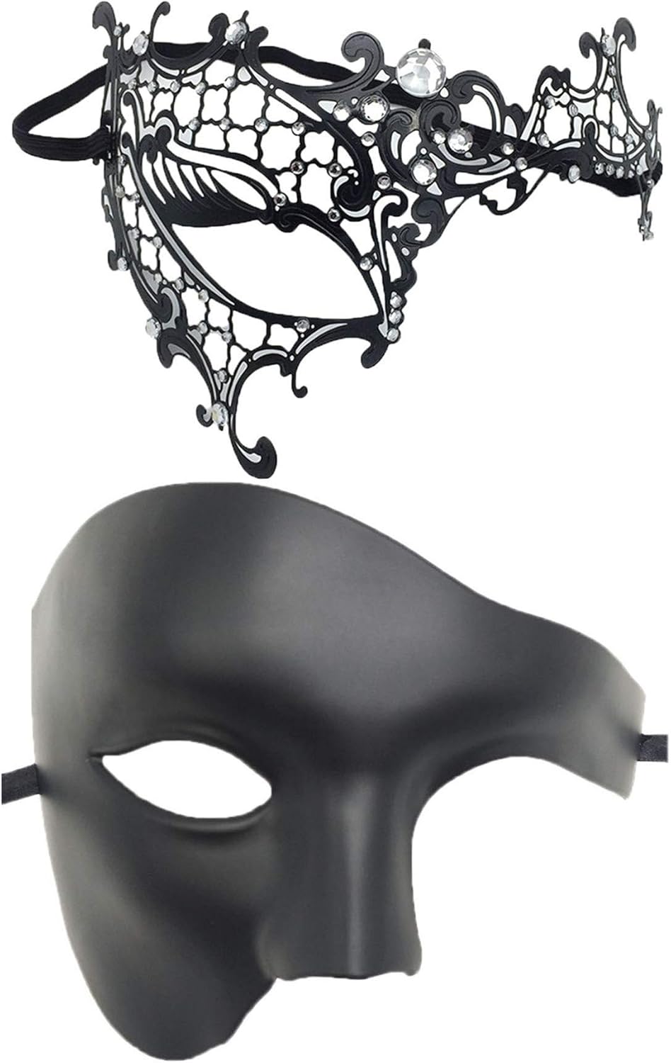 Awlsyj Couples Masquerade Mask Metal Roman Venetian Halloween Mardi Gras Costumes Party Ball Prom Mask Couple Phantom (B Black + Black)