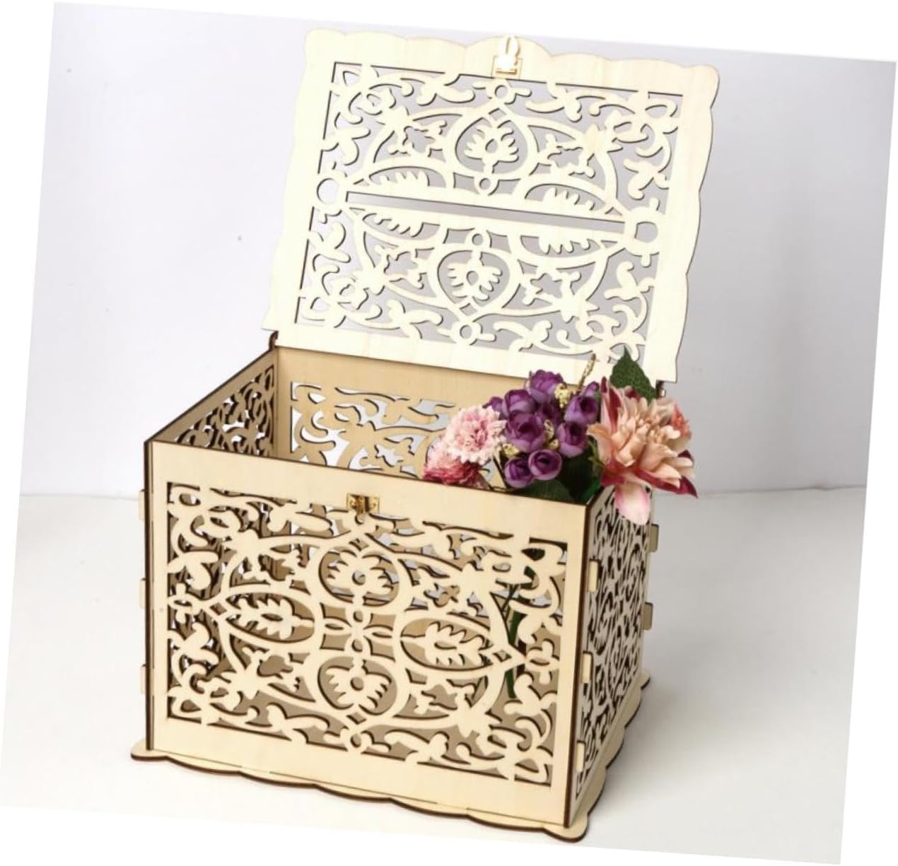 VANZACK Wedding Card Box Large Wooden Envelope Cards Box Hollow Design Money Holder for Rustic Wedding Reception Party Decorations