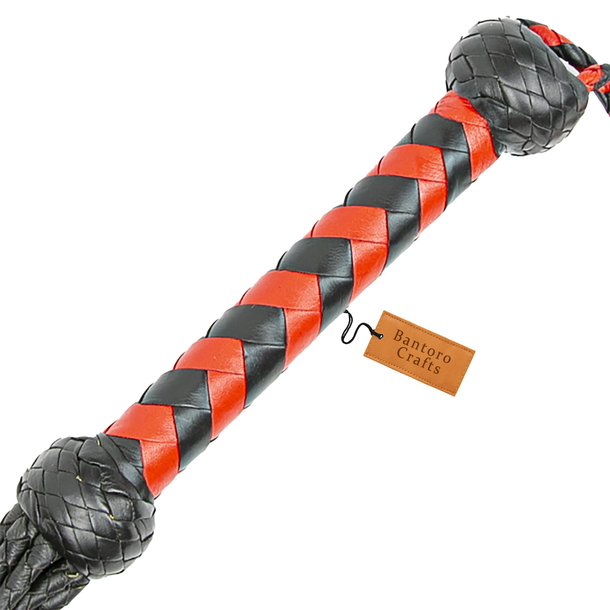 Flogger En Cuir Véritable Fait Main – 6 Lanières Tressées Avec Roses – Noir