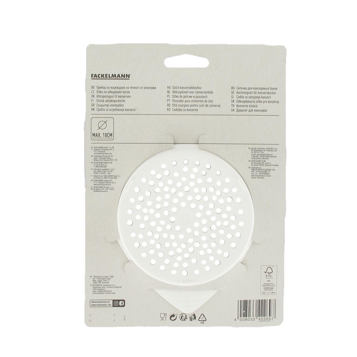 Fackelmann Colador-Escurridor Latas Conserva, polipropileno, color blanco, 1 ud.