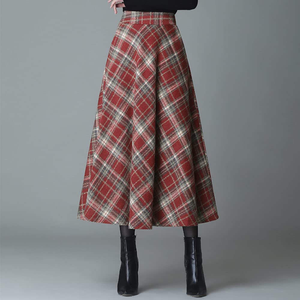 Faldas De Invierno para Mujer, Elegante Falda Gruesa De Tartán De Invierno Falda De Invierno A Cuadros Rojos Falda De Talle Alto Faldas Plisadas Maxi Cálidas Pa(As Shown XXL)