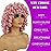 andromeda Pink Curly Wigs for Black Women Short Kinky Curly Wig with Bangs Loose Curly Heat Resistant Fiber Hair Wig for Women Halloween Cosplay Party Wigs (Pink)