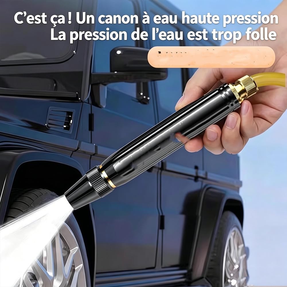 Embout tuyau arrosage, Buse haute pression pour tuyau arrosage - Inclus 3 adaptateurs + 2 colliers de serrage | Pistolet à jet réglable modes arrosage jardin, lavage auto, terrasse et extérieur (1*A)