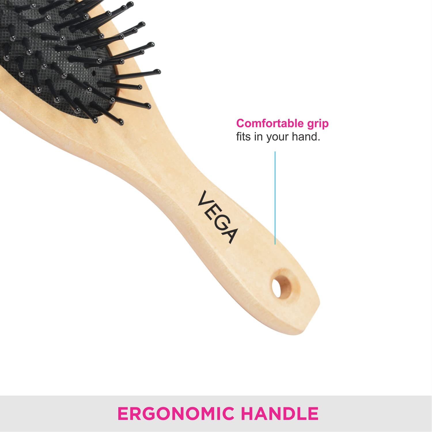 Vega Small Wooden Bamboo Cushioned Brush 1 Pcs