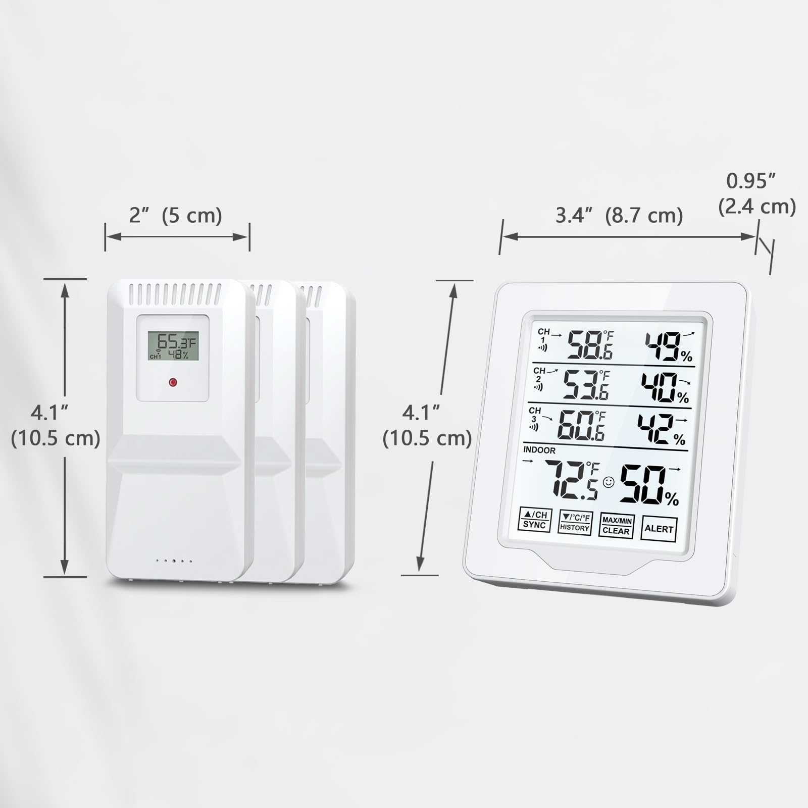 Termometro wireless per interni ed esterni, con 3 sensori remoti, misuratore digitale di umidità della temperatura con portata di 150 m, allarme temperatura e retroilluminazione