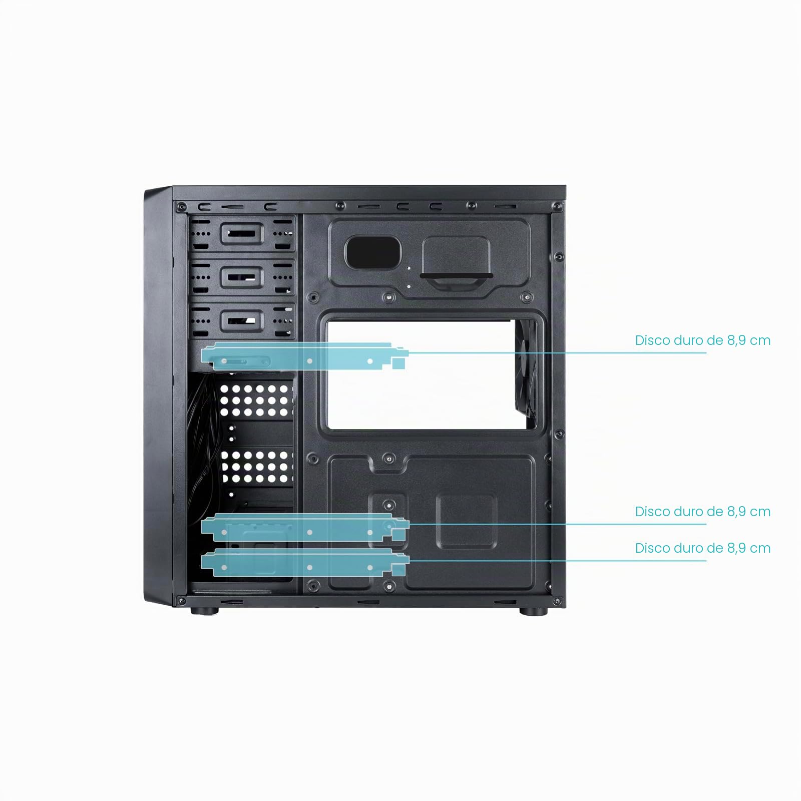 TOOQ TQC-5701-SP - Caja Semitorre ATX/MicroATX/Mini-ITX, 1xUSB 3.0, 1xUSB 2.0, 1xUSB-C, Audio HD y Fuente de Alimentación ATX 500W, Negra