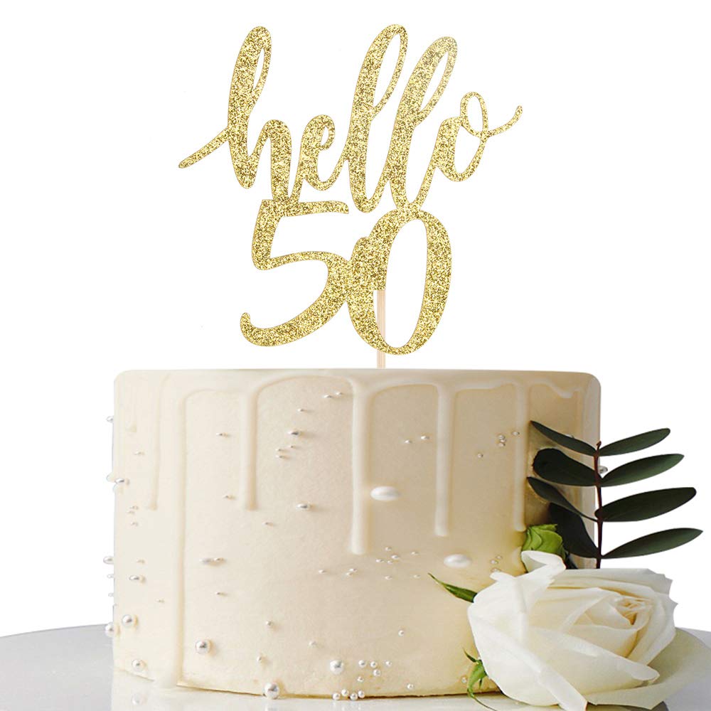Amazon.com: Hello 50 Cake Topper - 50th Birthday / 50th Anniversary Party Cake  Decoration, 50th Birthday / 50th Anniversary Party Decorations Supplies  (Gold, Hello 50) : Grocery & Gourmet Food