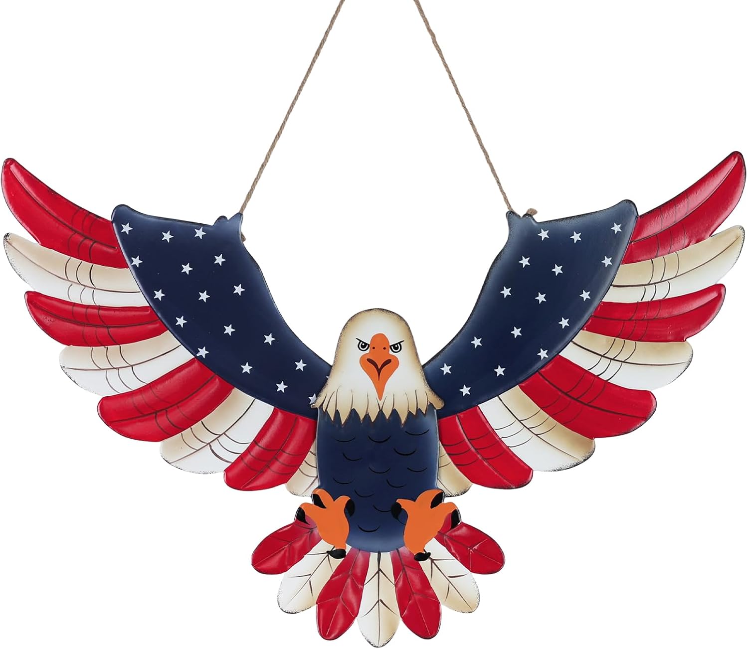 DECSPAS 4th of July Decorations, 22'' Metal 250th Anniversary Fourth of July Patriotic American Eagle Wall Art, Memorial Day Wreaths for Front Door, Handmade Hanging Craft for Home Mantel Indoor Decor