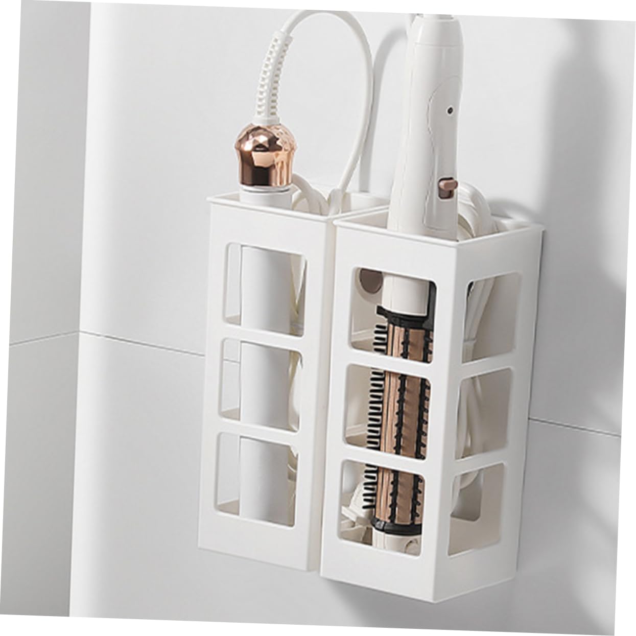 HOODANCOS 2pcs Nail- Wall-Mounted Curling Iron Storage Box Tool Bathroom Hair Rollers Multifunctional Hair Accessories Curling Storage Wall Accessory White The HIPS