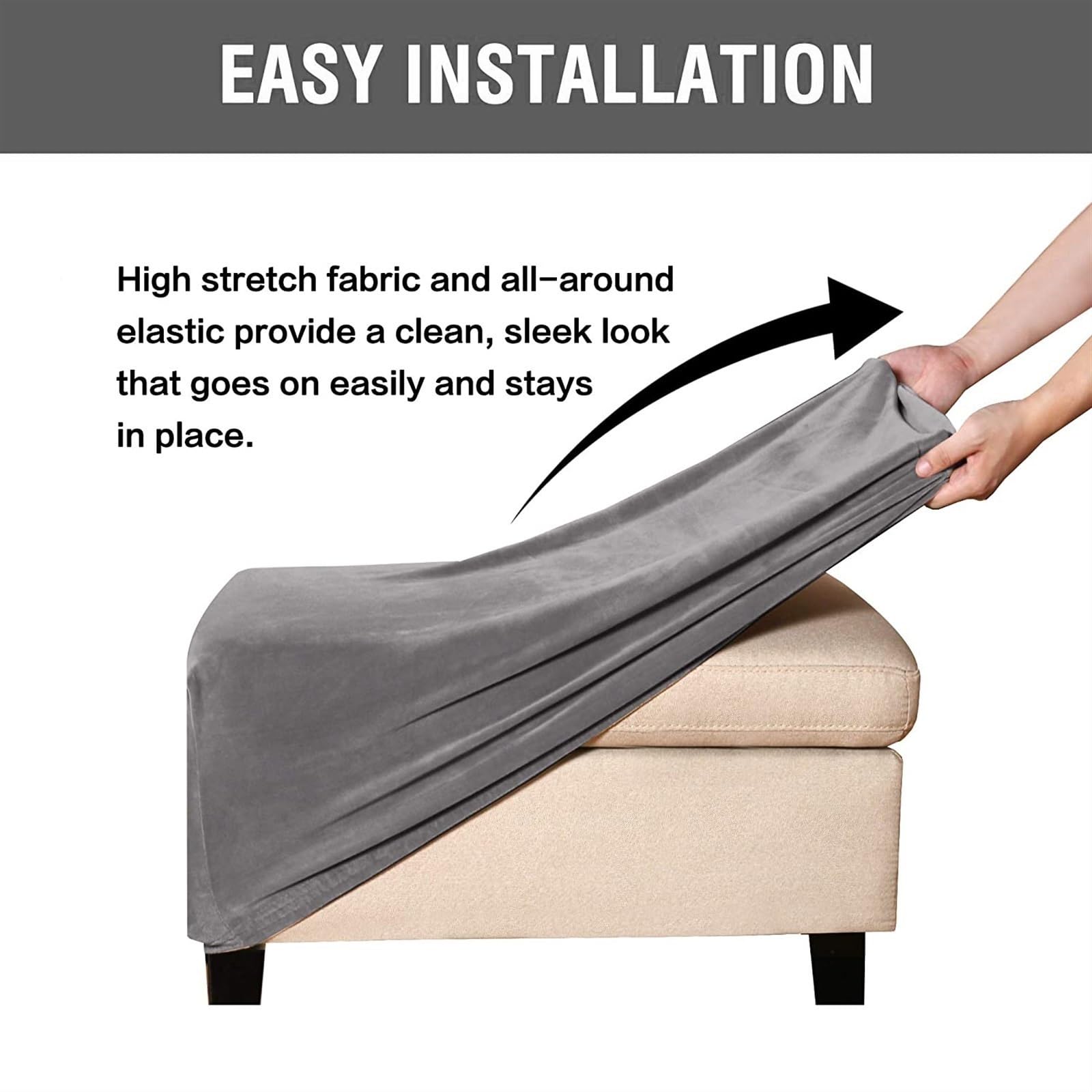 Coperture ottomane Rettangolare, Copri Pouf poggiapiedi con Fondo Elastico (Color : Gray, Size : XXL)