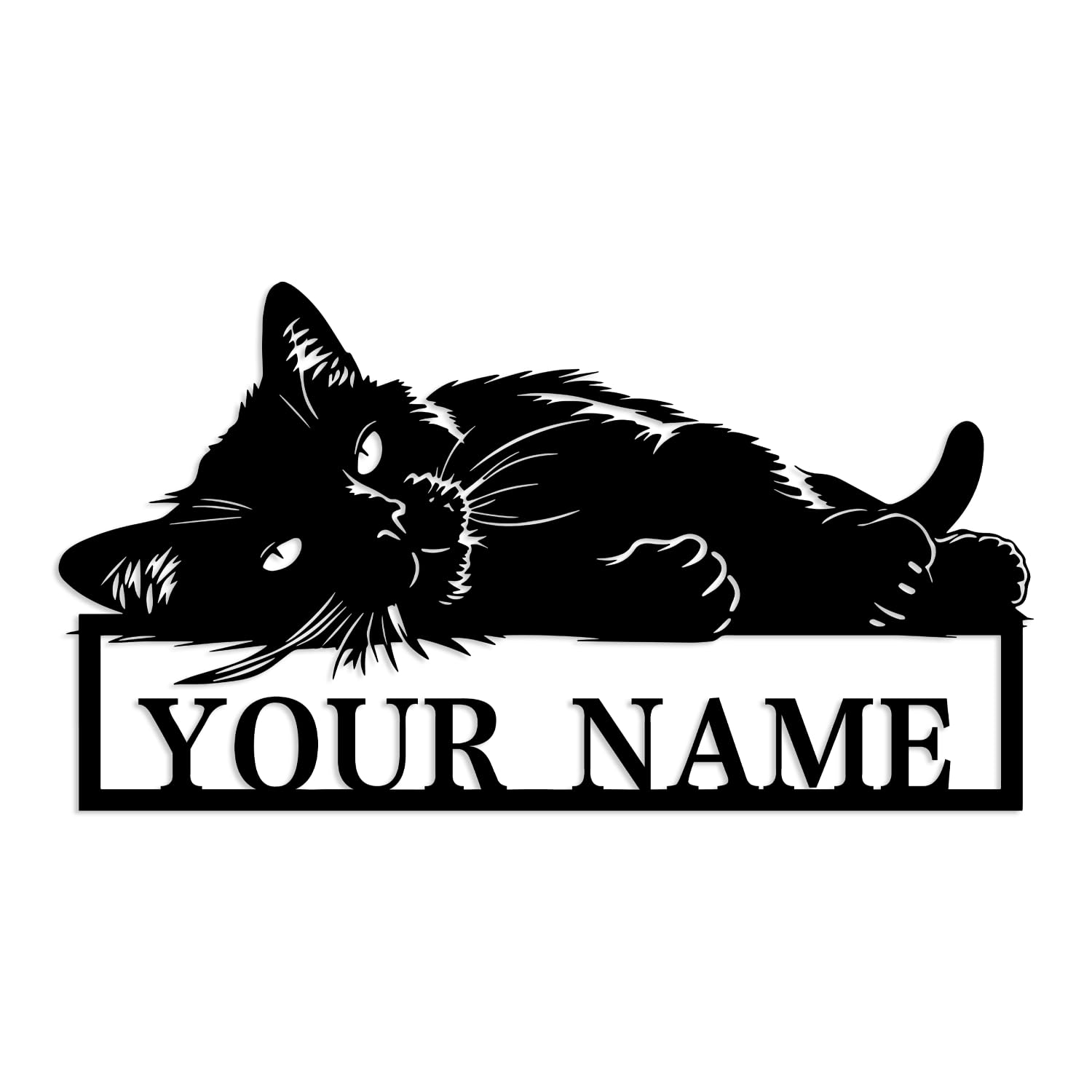 Kissesuu Cat J Custom Butterfly Flower Lazy Cat Metal Sign, Custom Cat Metal Sign,Personalized Cat Name Sign, Cat Address Number Wall Art,Metal Wall Decor, Home Decor, Address Number Sign, Cat Lover Gift (Cat J)