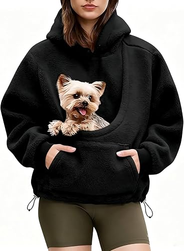 Cuddle Pouch Hoodie for Women Fleece Carrier Sweatshirt with Dog Pouch