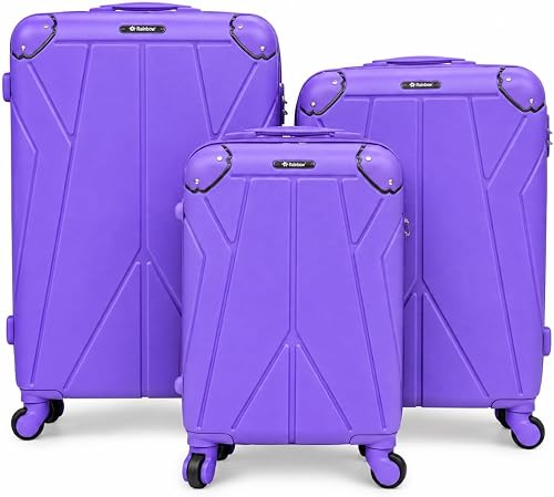 Rainbow 3 Piece Purple ABS Hard Shell Luggage Set 19 23 27 Inch