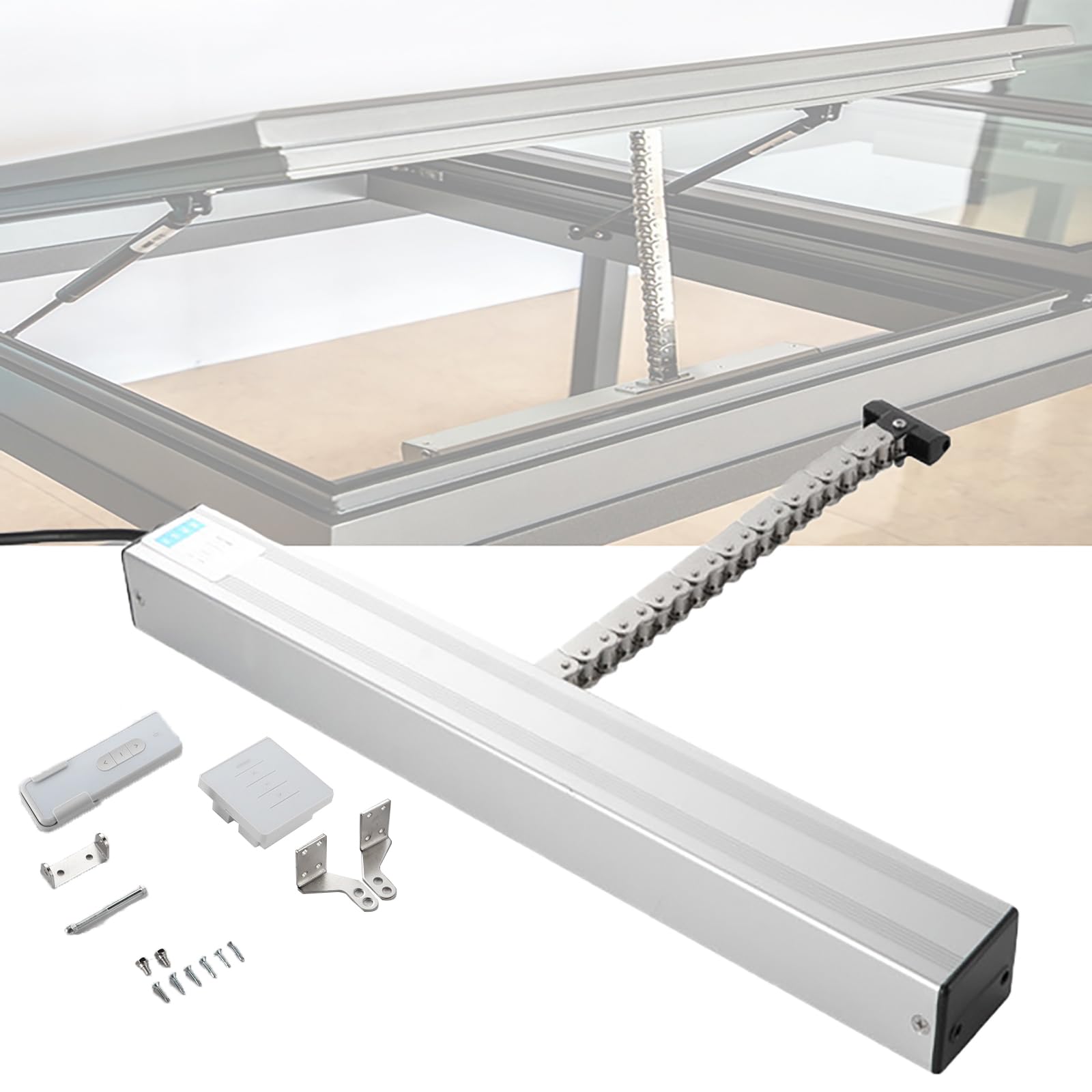 Generisch Elektrischer Fensteröffner mit leisem Kettenantrieb, einstellbarem Hub, intelligenter Fernbedienung und IP32-Motor für Dachfenster- und Gewächshausbelüftung (400 mm)