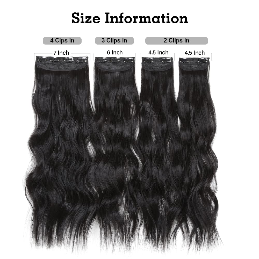 Clip in Hair Extensions Juego de 24 Pulgadas 4 Piezas Rizado Clip de Extensión de Cabello, Piezas de Cabello Para Mujeres YDDM Fibras de Cabello Sintéticas A(1B#)