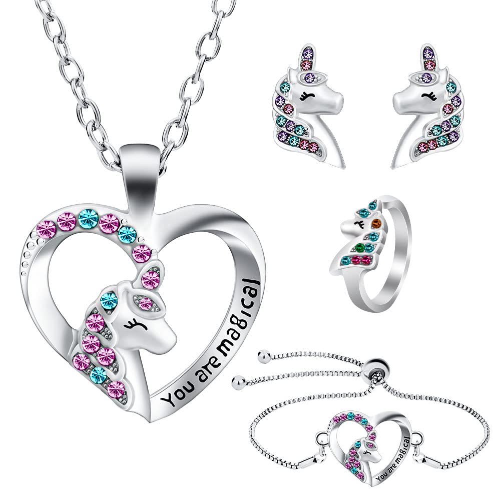 OSDUE Bijoux, Ensemble de Bijoux, Collier Bracelet Bague Boucles d'oreilles Set, Princesse Anniversaire Noël Cadeau
