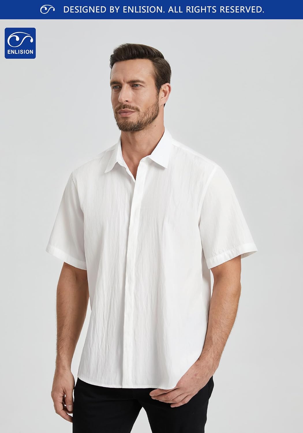 Enlision 138L Men's Short Sleeve Casual Button Down Shirt Quick Drying Breathable Lightweigh Summer Shirt for Vacation - Image 5